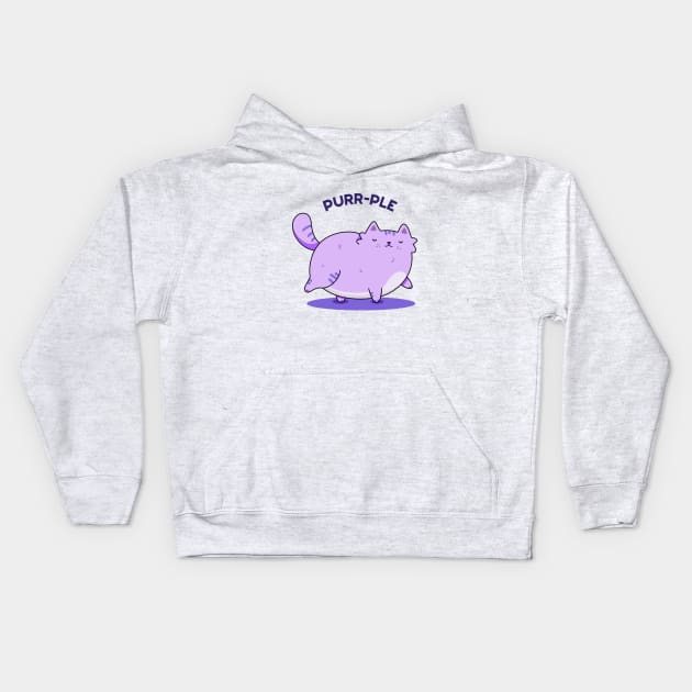 Purrrple Cute Chubby Purple Kitty Cat Pun Kids Hoodie by punnybone